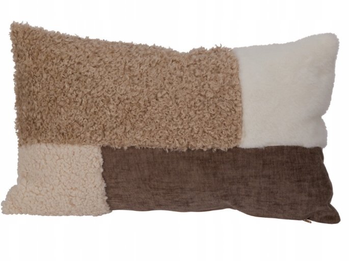 Poduszka dekoracyjna 50x30 cm brązowo-beżowa z tkaniną teddy