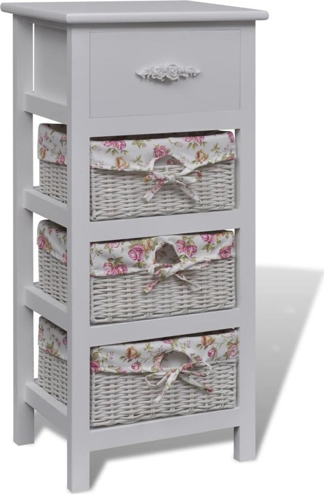 vidaXL Biała szafka drewniana z 1 szufladą i 3 koszykami