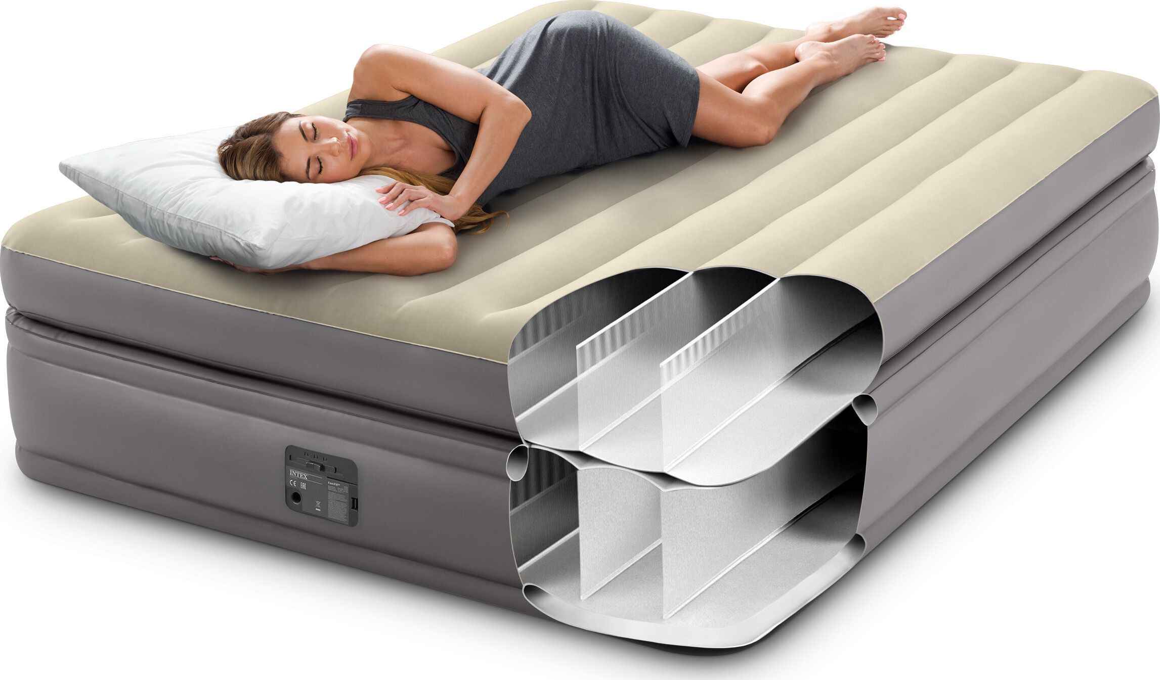 Intex Materac turystyczny Prime Comfort Elevated Queen szary