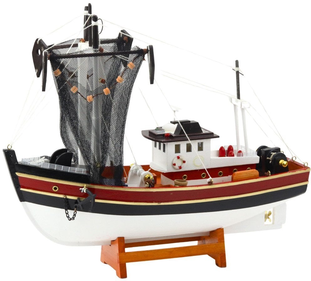 Model Kolekcjonerski Dekoracyjny Statek Kuter Rybacki Sieć Połowowa 38x31cm