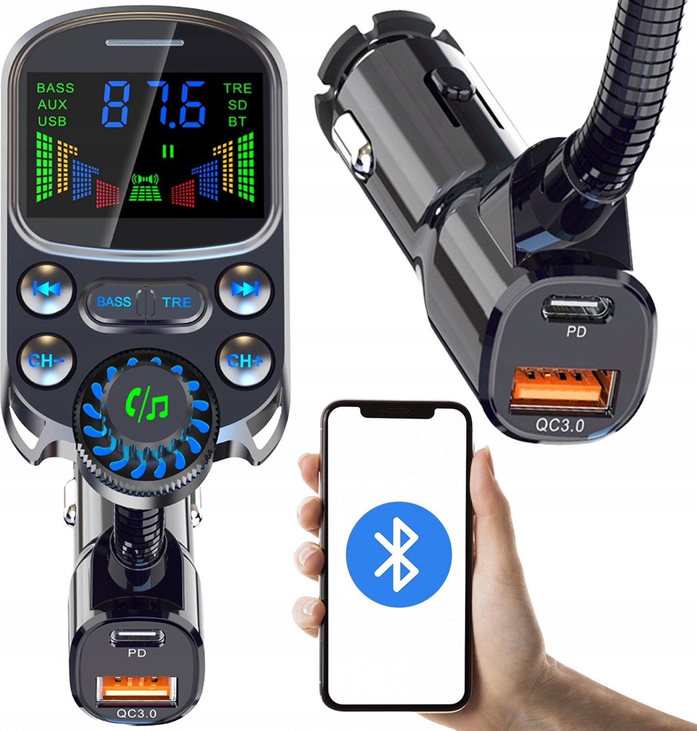 TRANSMITER SAMOCHODOWY BLUETOOTH AUX BC86