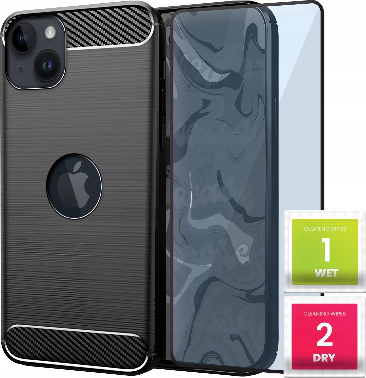 Hello Case ETUI DO IPHONE 14 | PANCERNE KARBON CASE CZARNE | OBUDOWA SZKŁO HARTOWANE