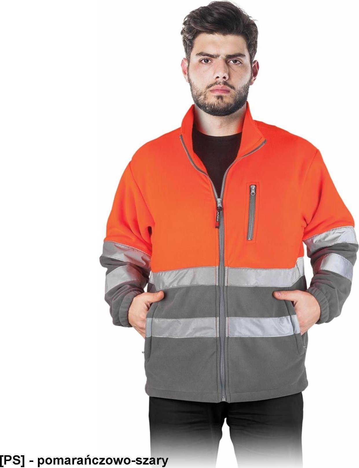 R.E.I.S. POLSTRIP - bluza polarowa z pasami odblaskowymi - pomarańczowo-szary L