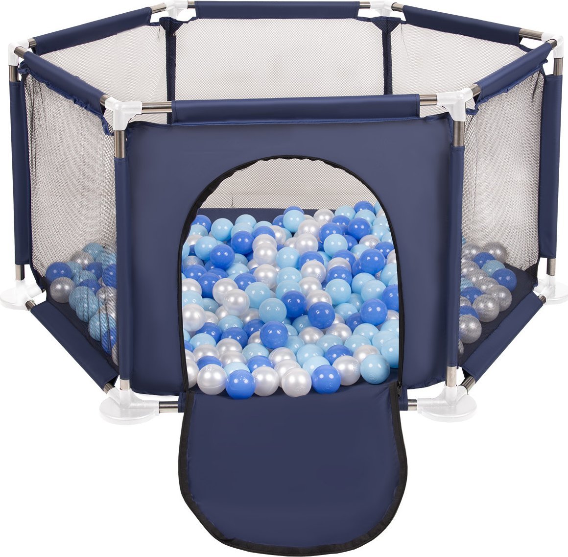 Selonis Selonis Sześciokąt składany KS-100X z piłeczkami 6cm niebieski: babyblue-niebieski-perła 63x64/100piłek Zabawka kojec