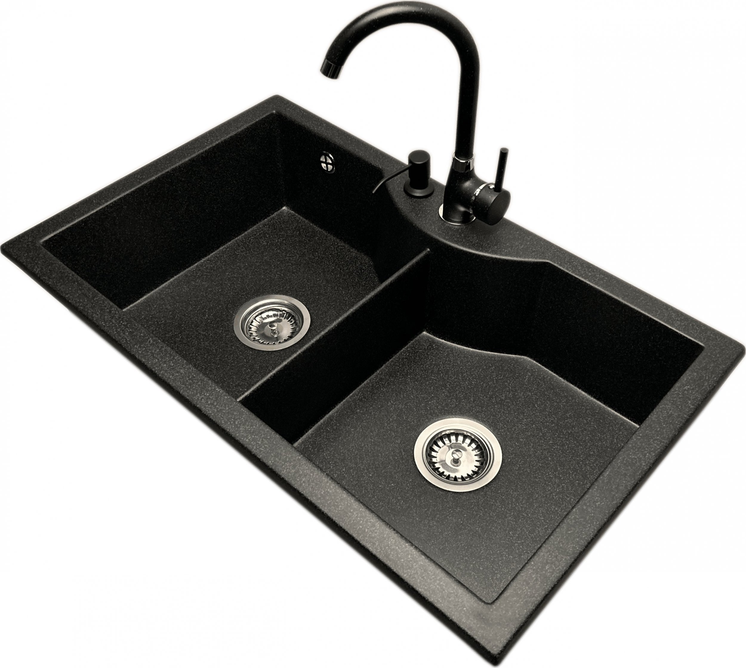 Zlewozmywak PREHNIT Zlewozmywak 2 komorowy PENTA grafit + bateria NOON + dozownik