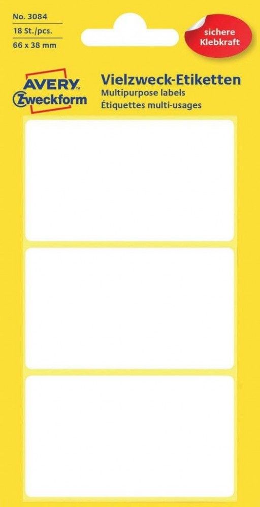 Avery Zweckform Mini etykiety w arkuszach do opisywania ręcznego, 66 x 38mm, białe, 18 sztuk -3084