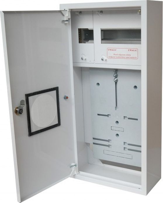 Alfako Rozdzielnica licznikowa metalowa na licznik elektroniczny 1 X TL 3F + 11 zabezpieczeń zamek okienko RAL 9003A-RZ12E