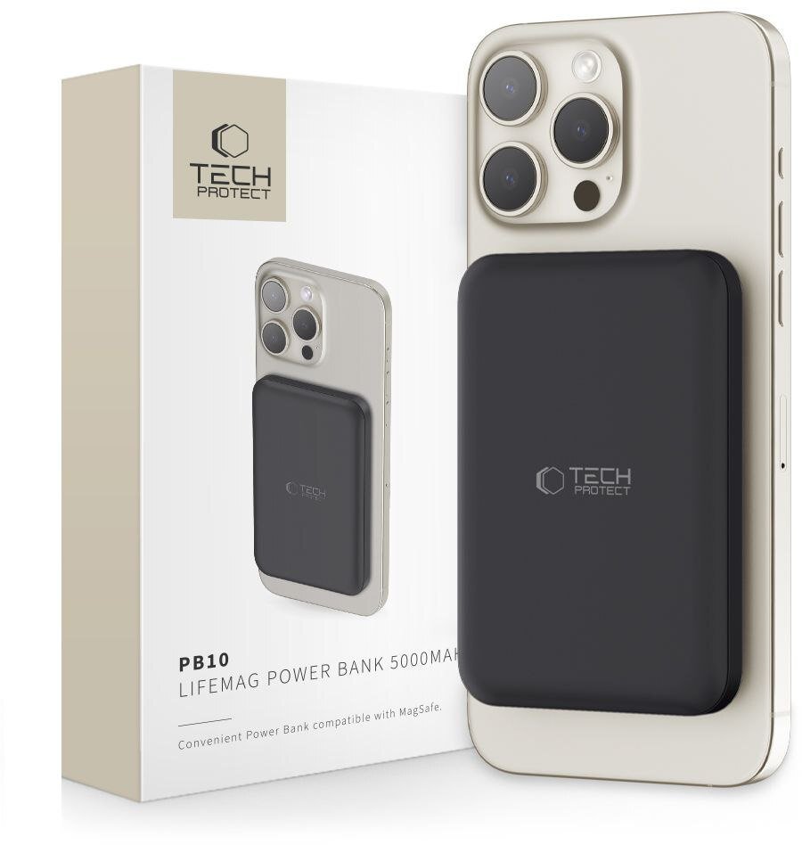 Powerbank magnetyczny 5000mAh LifeMag PB10 MagSafe 15W USB-C z kablem USB-C - czarny Tech-Protect