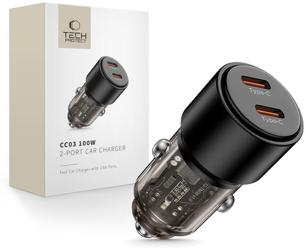 TECH-PROTECT CC03 2-PORT CAR CHARGER PD100W BLACK
