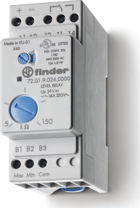 Finder Przekaźnik kontroli poziomu cieczy, funkcja opróżniania/napełnienia zbiornika, czułość nastawna 240V AC 72.01.8.240.0002
