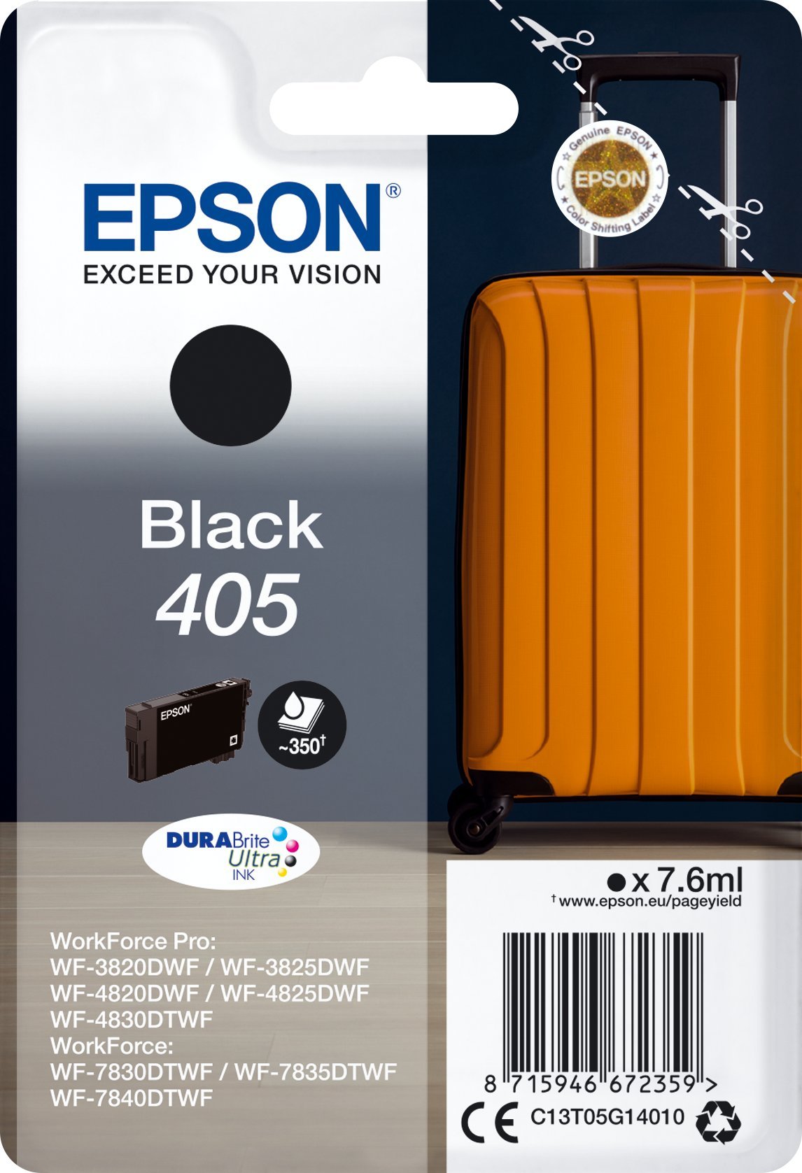 Tusz Epson 405 - 7.6 ml - Schwarz - original - Blister mit RF- / akustischem Alarmsignal - Tintenpatrone - fur WorkForce WF-7310, 7830, 7835, 7840, Wo
