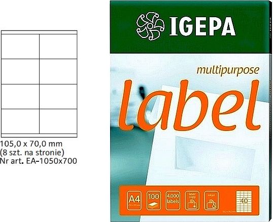 Biurfol ETYKIETY A4 IGEPA 105 X 70.0 MM BIAŁE (100)