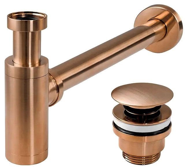 Syfon umywalkowy Rea z korkiem klik-klak Rea Miedziany Szczotkowany