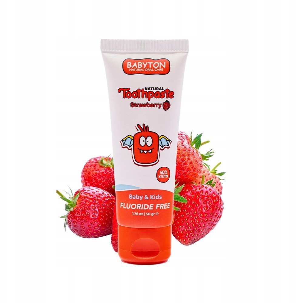 Babyton, Naturalna pasta do zębów dla dzieci o smaku truskawkowym bez fluoru, 6m+, 50 g