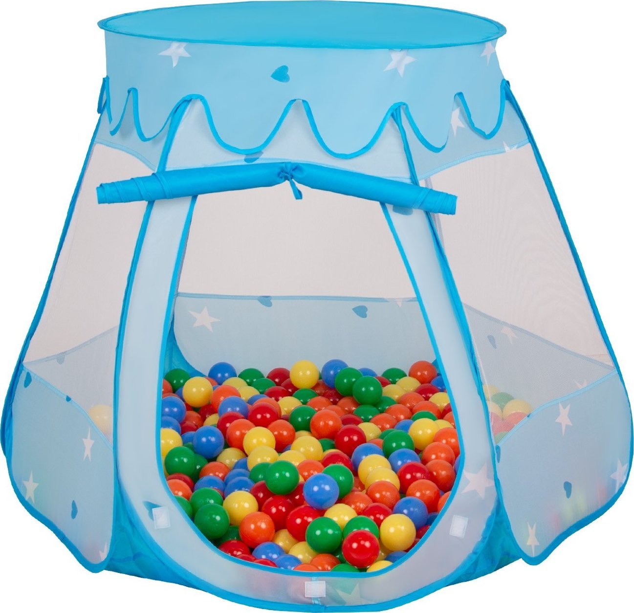 Selonis Selonis Namiot zamek NZ-100X z piłeczkami 6cm niebieski: żółty-zielony-niebieski-czerwony-pomarańcz 105x90cm/300piłek Zabawka namiot dla dziec