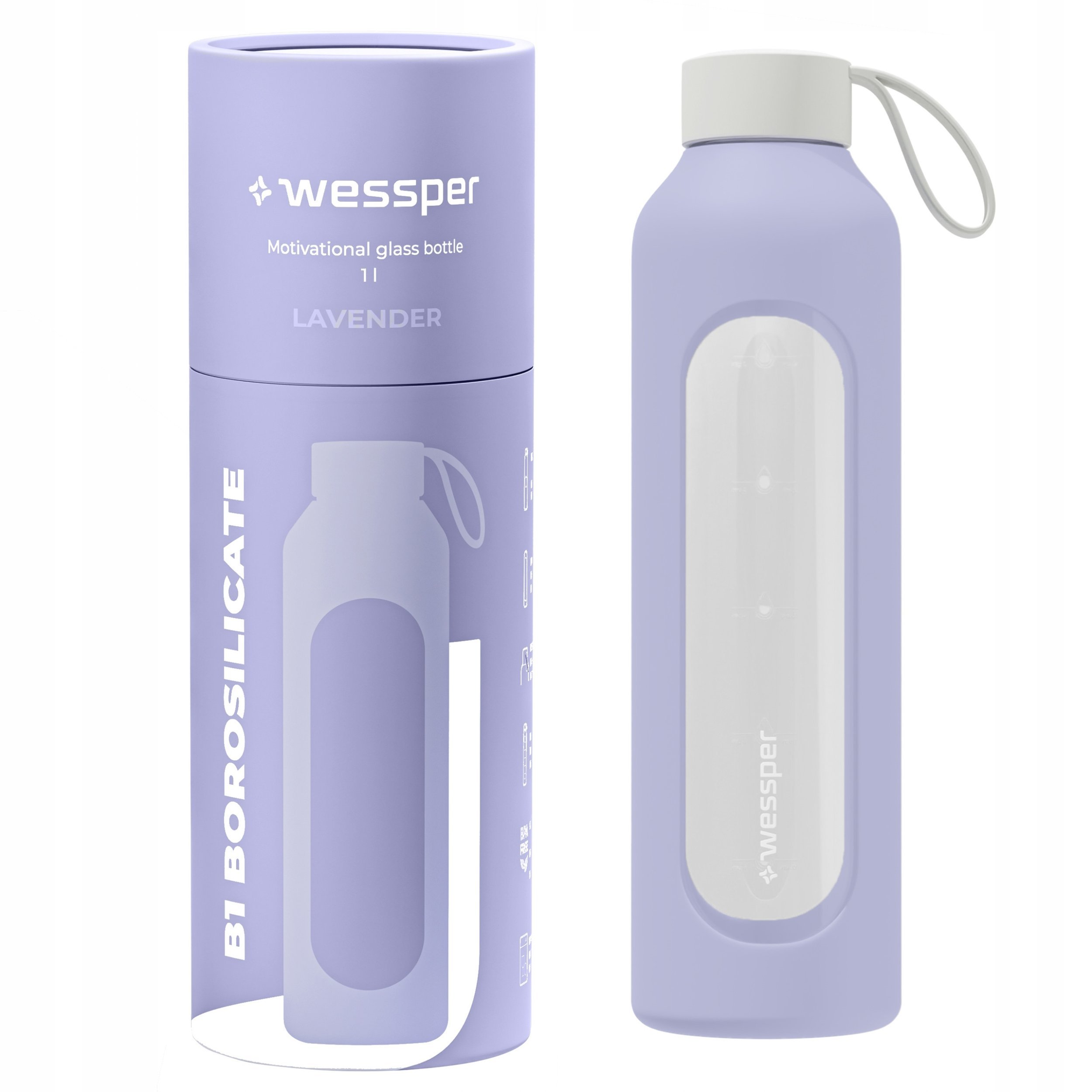 Szklana butelka Wessper B1 Borosilicate 1000ml Lavender (WES260-VI-NEW)