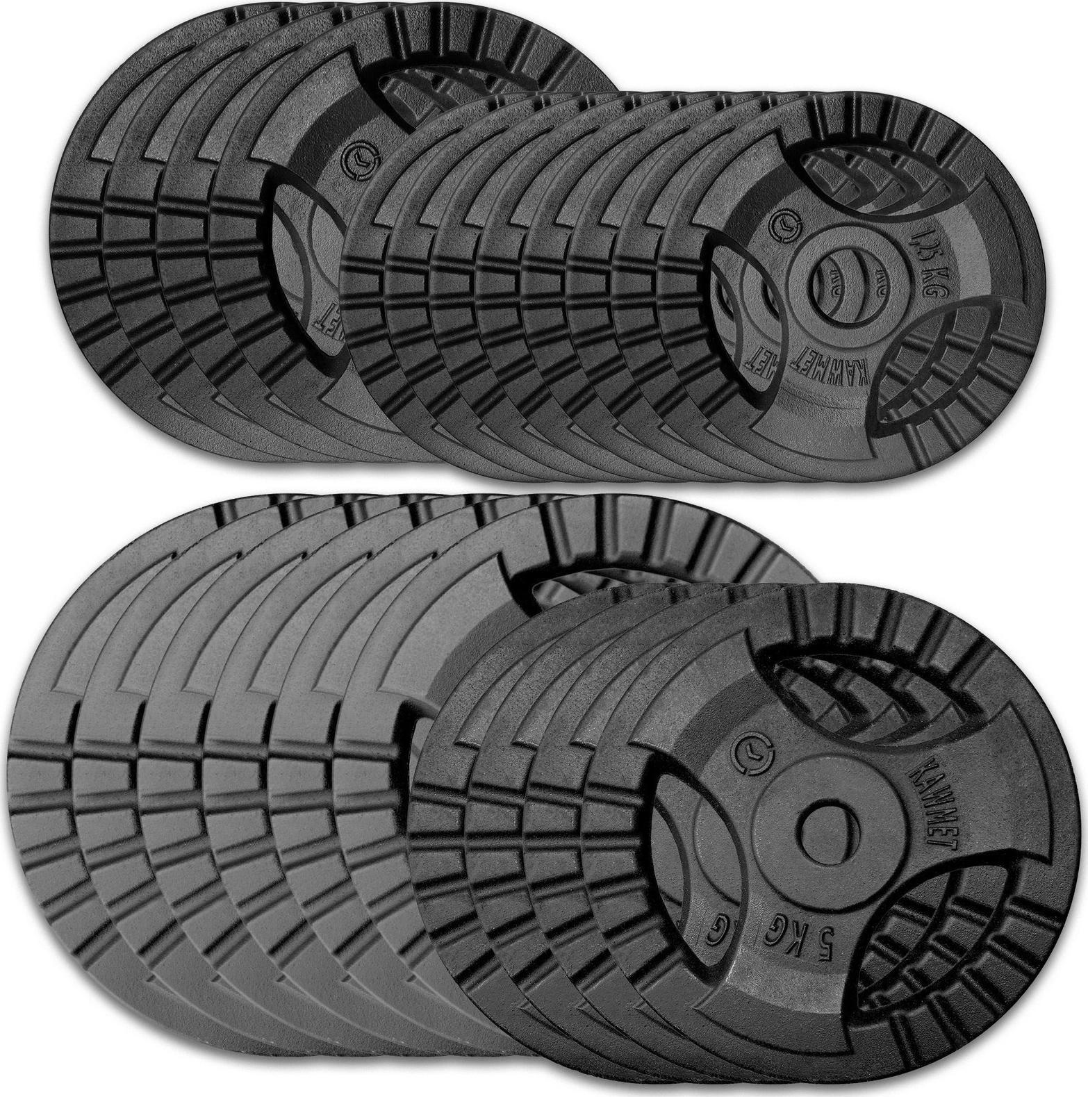 Kawmet Zestaw obciążeń żeliwnych 100 kg (28,5 mm) - 6x10 kg, 4x5 kg, 4x2,5 kg, 8x1,25 kg