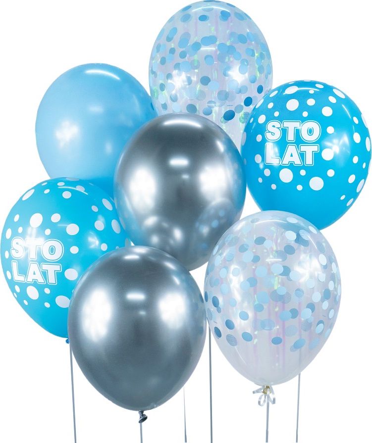 GoDan Bukiet balonowy URODZINOWY srebrno-niebieski, 7 szt.