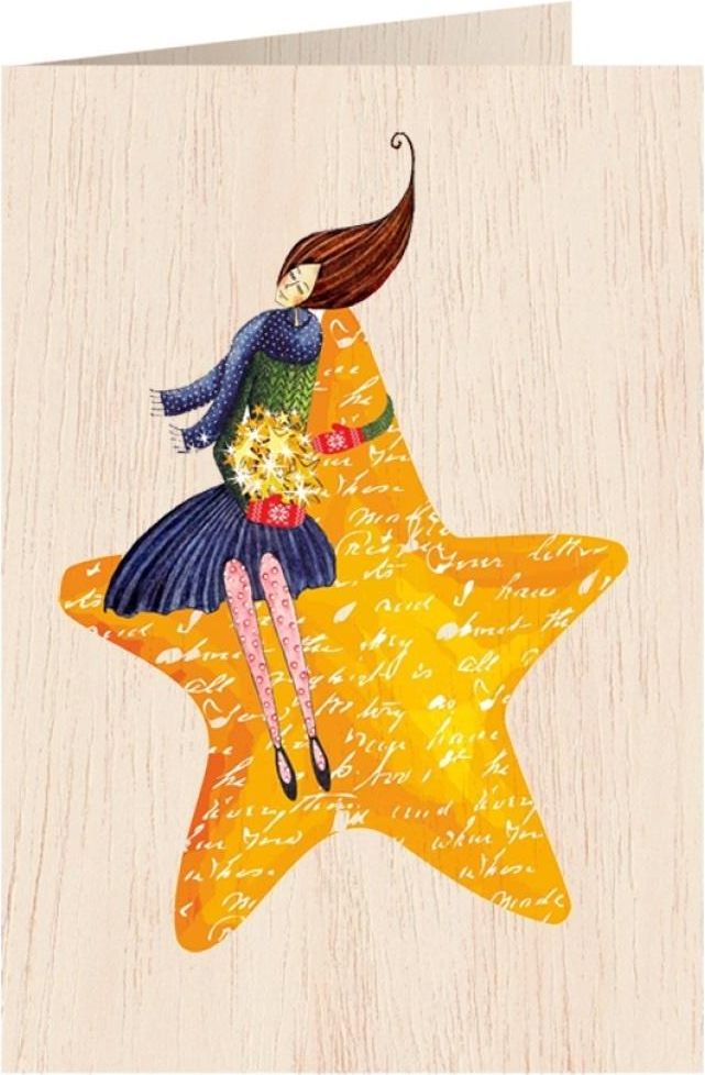 Cozywood Karnet drewniany C6 + koperta. Święta, Kobieta