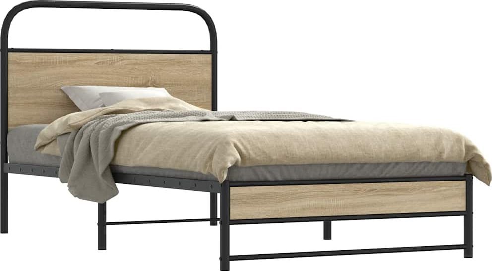 vidaXL Łóżko bez materaca, 100x200 cm, przydymiony dąb