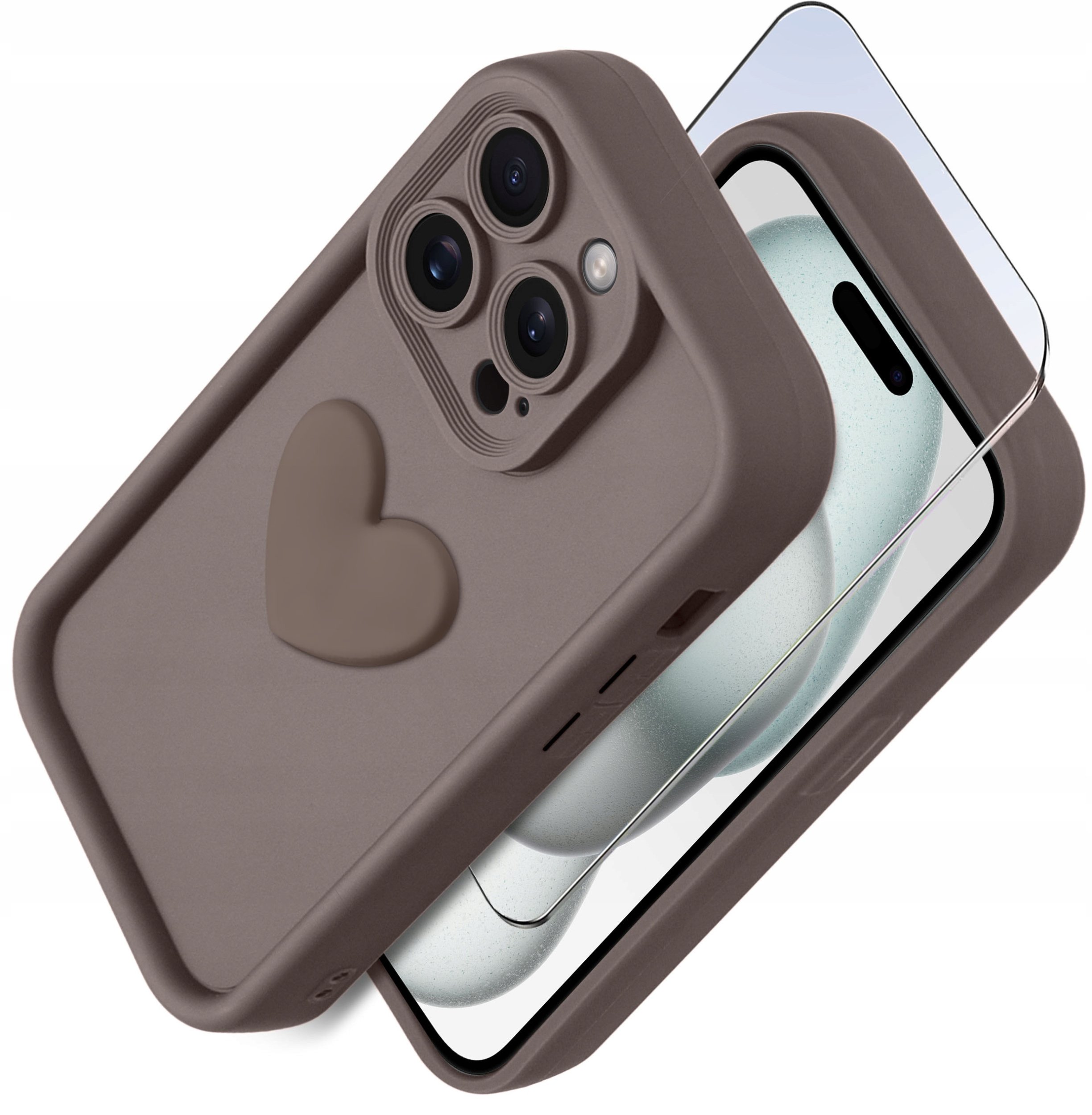 Etui do iPhone 14 Pro silikonowe MATOWE serce + Szkło ochronne na ekran 9H