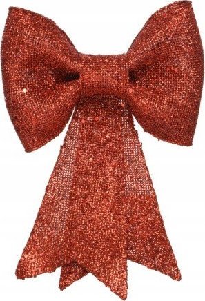 Kaemingk Zawieszka na choinkę kokarda czerwona brokatowa 14 cm