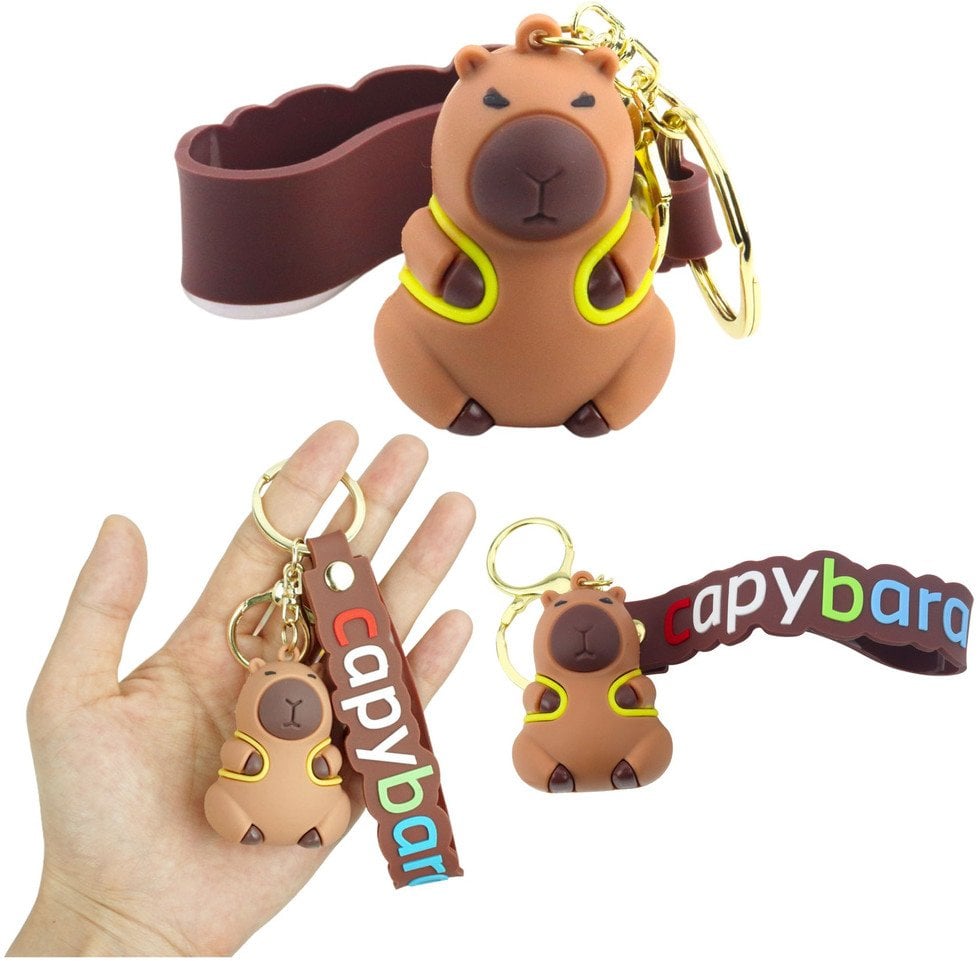 Brelok Figurka Kapibara Z Żółtym Plecakiem Zawieszka Karabińczyk Kółko