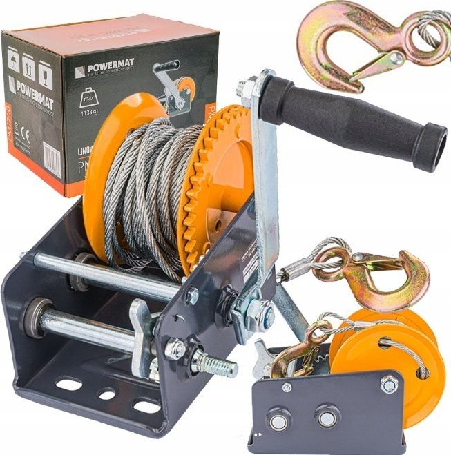 Powermat Linowa WCIĄGARKA WYCIĄGARKA Korbowa Ręczna 1133kg 10m Na Korbę 2500lbs