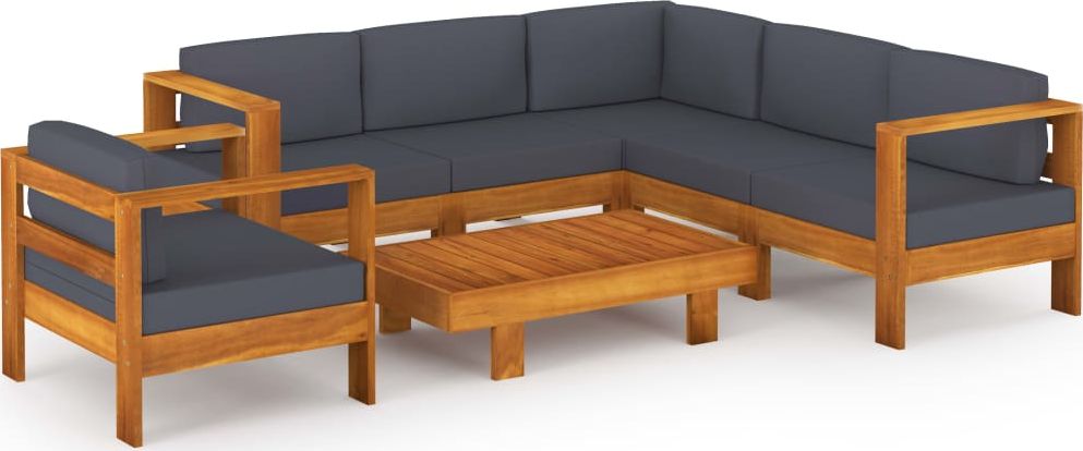 vidaXL 7-cz. zestaw mebli ogrodowych, ciemnoszare poduszki, akacja