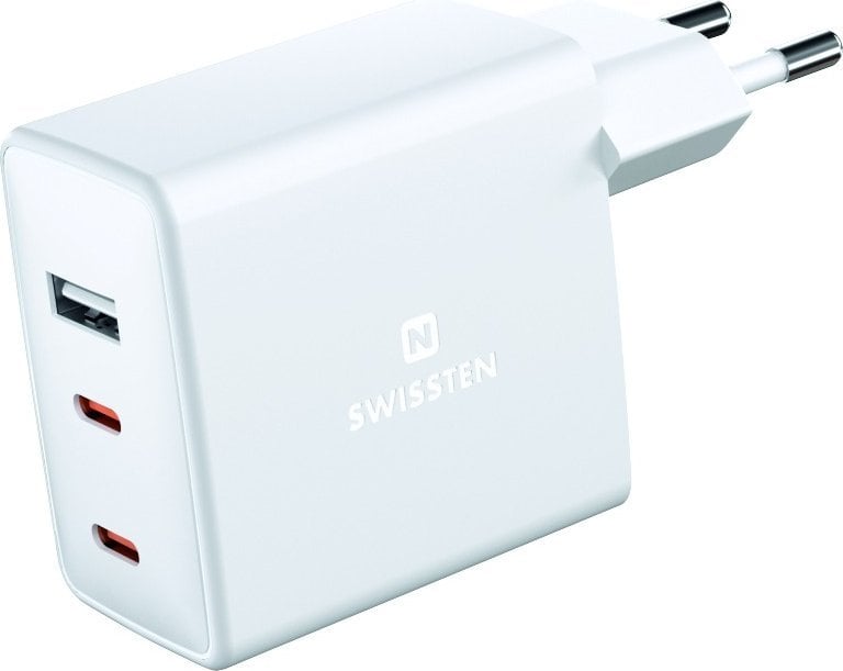 Ładowarka Swissten Swissten GaN 2x USB C + USB 70 W Power Delivery Biała