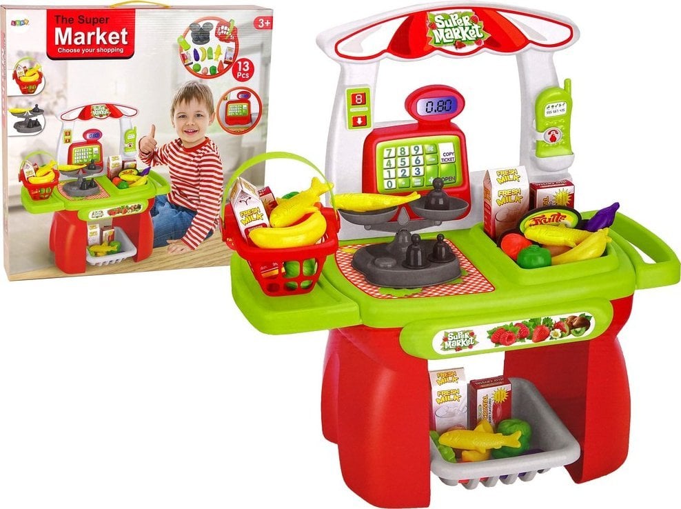 LeanToys Zestaw Supermarket Koszyk Sklepowy Waga Artykuły Spożywcze