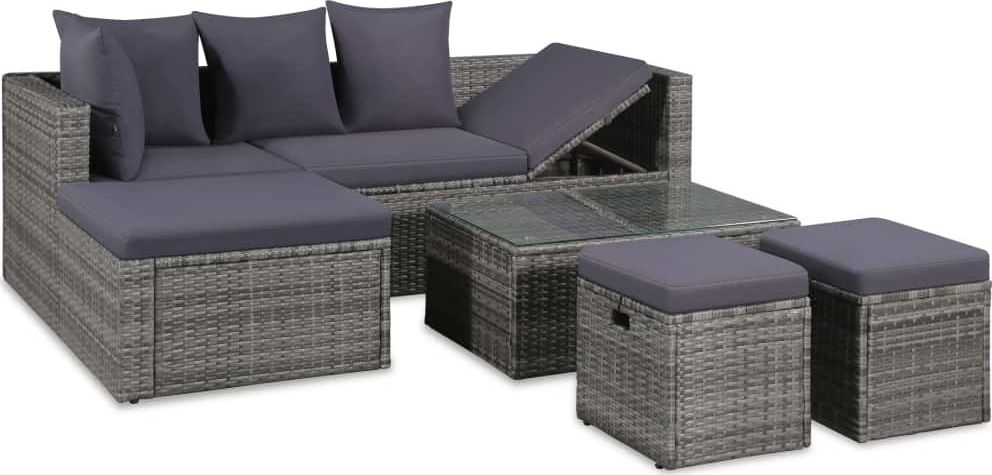 vidaXL 4 częściowy zestaw wypoczynkowy do ogrodu, poduszki, rattan PE, szary (43956)