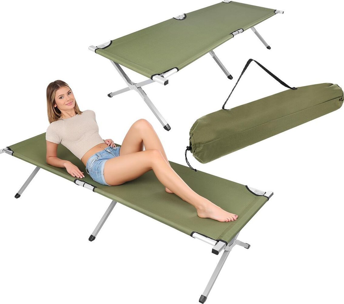 Enero Łóżko turystyczne składane z pokrowcem zielone