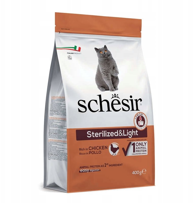 Schesir karma sucha dla kota kurczak 400 g worek po sterylizacji i lekkostrawna