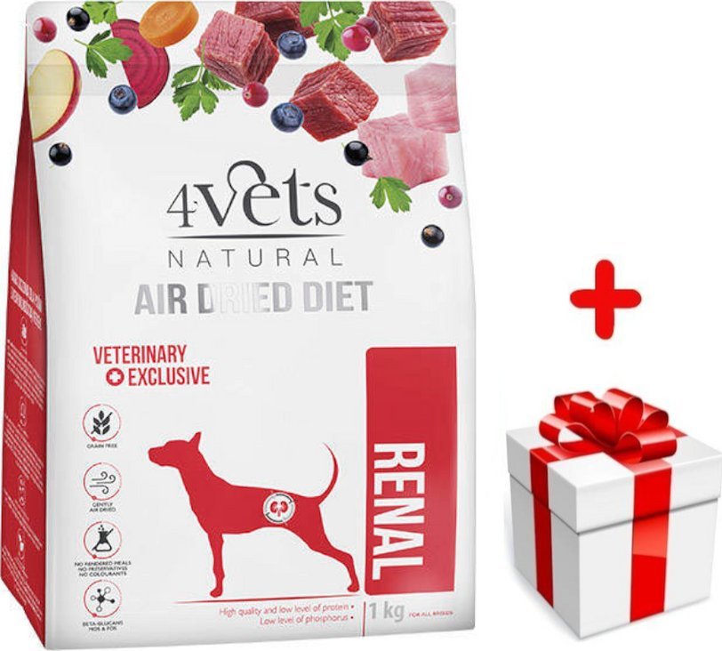 DOLINA NOTECI 4Vets Natural Renal karma suszona dla psów z niewydolnością nerek 1kg + niespodzianka dla psa GRATIS!