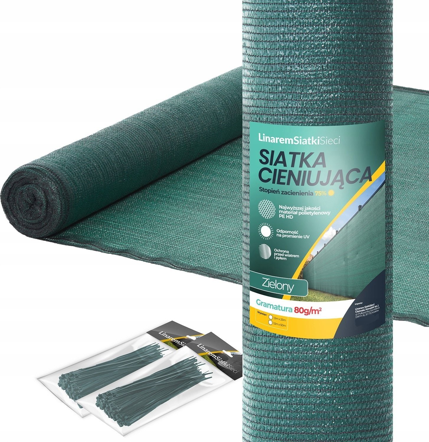 Linarem SiatkiSieci SIATKA CIENIUJĄCA 1,2x50m MASKUJĄCA OSŁONA NA OGRODZENIE PŁOT 75% +UV