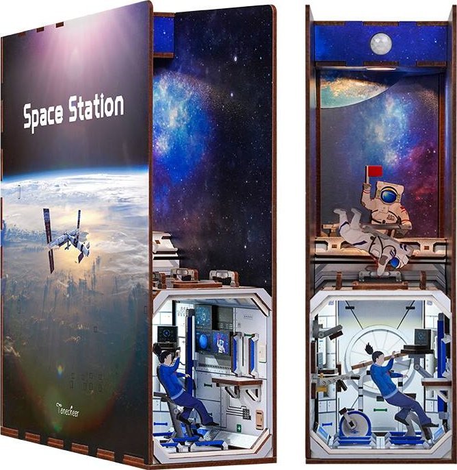 Robotime Tonecheer Składany Drewniany Model 3D LED - Book Nook Stacja Kosmiczna