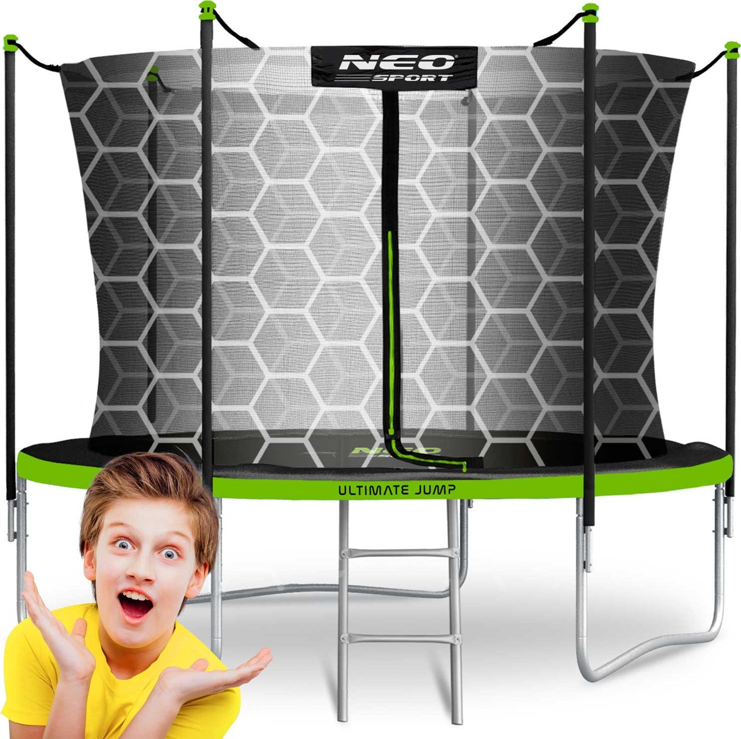 Trampolina ogrodowa Neo-Sport NeoSport Trampolina ogrodowa 8ft/252cm z siatką wewnętrzną i drabinką