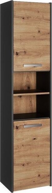 Topeshop Szafka łazienkowa, regał, słupek, 40x30x170cm, antracyt, dąb artisan