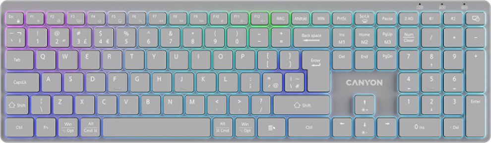 CANYON Klawiatura HKB-W11 UK/US RGB Dwa Tryby Bezprzewodowa Szara