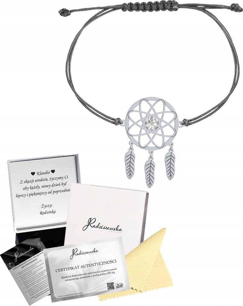 Radziszewska Jewellery Bransoletka Srebrna Łapacz Snów Sznurek 925 Prezent DEDYKACJA GRATIS