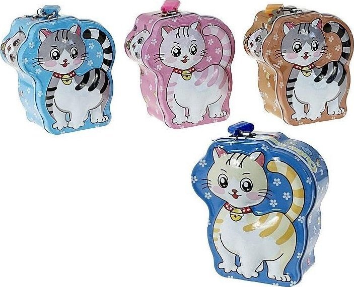 Skarbonka metalowa kotek z kłódką MIX