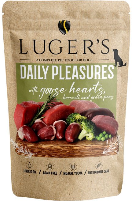 Karma mokra dla psa Luger's Daily Pleasures z sercami z gęsi, brokułem i zielonym groszkiem 500 g