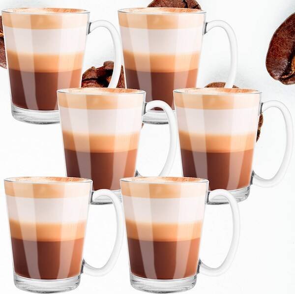 Springos Szklanki do kawy i herbaty 6 szt. 300 ml z uchwytem zestaw do latte UNIWERSALNY