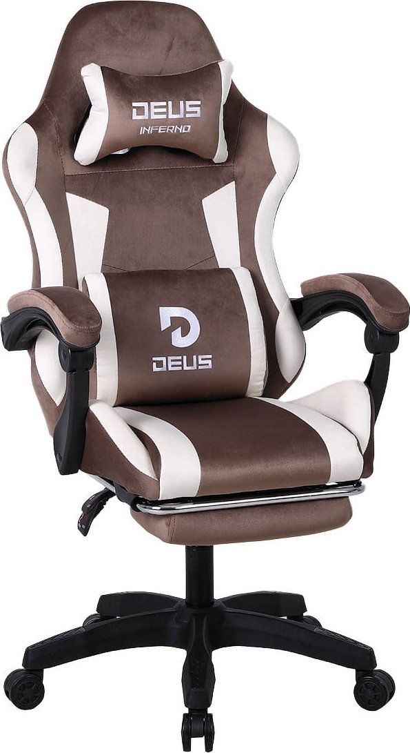 Fotel Gamingowy DEUS INFERNO Brown Tkanina z podnóżkiem, regulacja oparcia
