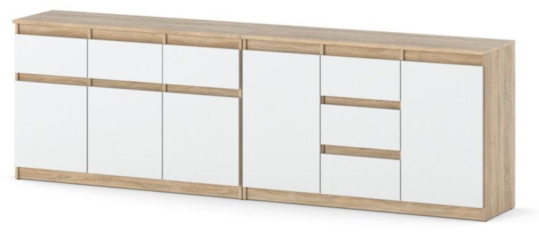 Komoda Pojemna Szafka Do Salonu Duża 6 Szuflad 240cm Sonoma Biała Mat