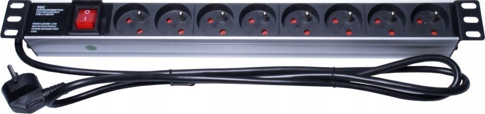 Kabel zasilający PremiumCord PremiumCord Panel napájecí 1U do 19" racku, 8x230V, přepěťová ochrana, 2m kabel, vypínač