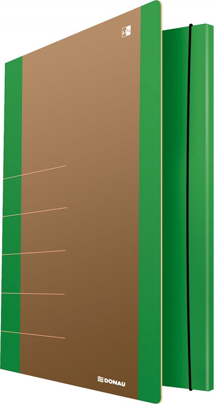 Donau Teczka z gumką DONAU Life, Karton, A4, 500gsm, 3-skrz., zielony