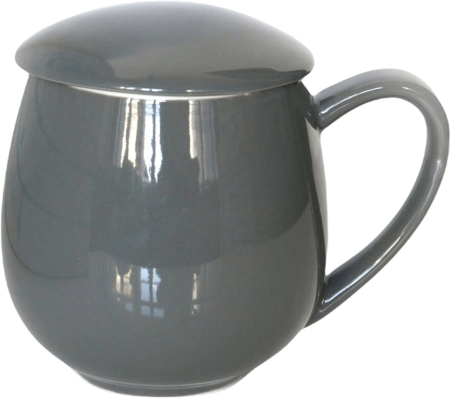 Kubek z zaparzaczem i pokrywką szary - idealny zestaw do przygotowania herbaty, perfekcyjny podarunek prezent dla mamy, taty, babci, dziadka