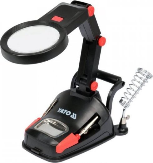 Yato UCHWYT TYPU TRZECIA RĘKA Z PODWÓJNĄ LUPĄ, PODŚWIETLENIE LED (1 SZT)